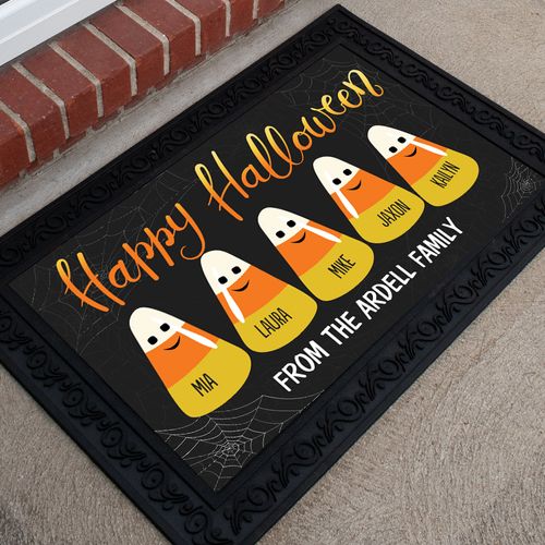 Personalized 18" x 30" Doormat Happy Halloween Candy Corn Family of 5