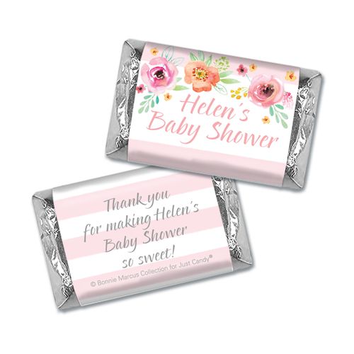 Personalized Mini Wrappers Only - Bonnie Marcus Baby Shower Watercolor Blossom Wreath Pink