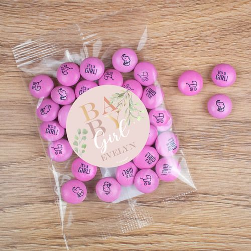 Personalized Girl Birth Announcement Candy Bag with JC Chocolate Minis - Baby Girl