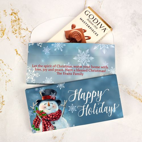 Deluxe Personalized Jolly Snowman Christmas Godiva Chocolate Bar in Gift Box