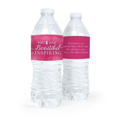Personalized Pink Inspiration Breast Cancer Awareness Water Bottle Labels (5 Labels)