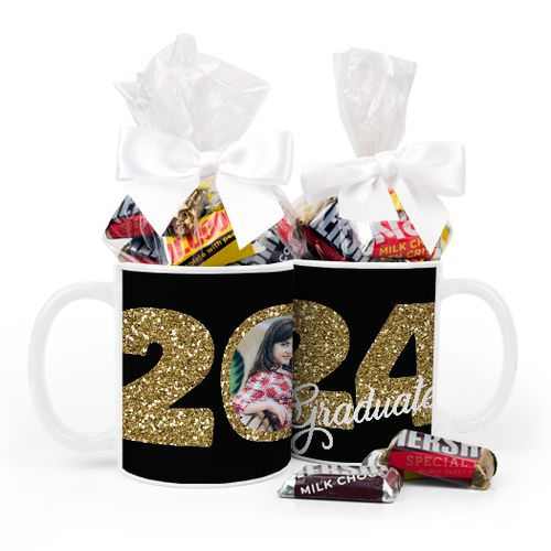 Personalized Graduation Glitter 11oz Mug with Hershey's Miniatures