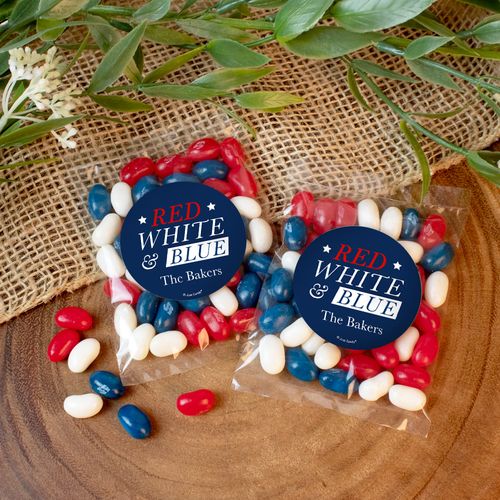 Personalized Patriotic Red White and Blue Candy Bags with Jelly Belly Jelly Beans