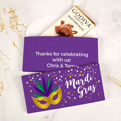 Deluxe Personalized Mardi Gras Big Easy Godiva Chocolate Bar in Gift Box