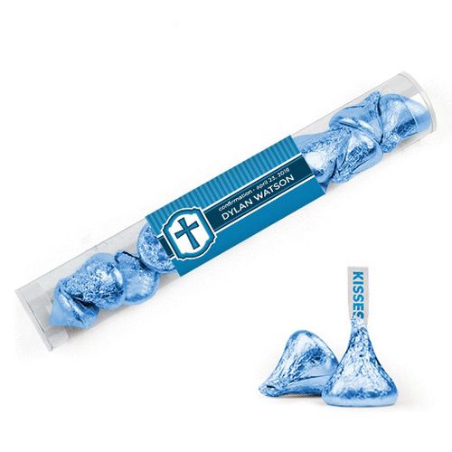 Personalized Boy Confirmation Favor Assembled Clear Tube Filled with Hershey's Kisses