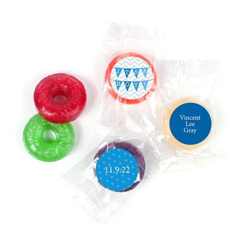 Bonnie Marcus Personalized LifeSavers 5 Flavor Hard Candy and Wrapper Chevron Banner Boy Birth Announcement (300 Pack)