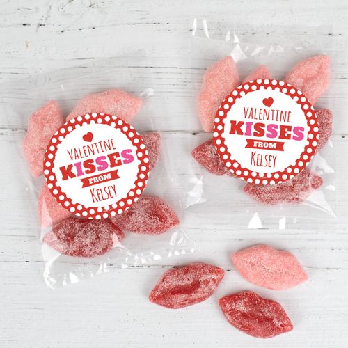 Personalized Valentine's Day Valentine Kisses Candy Bags with Jelly Belly Sour Smoochi Lips