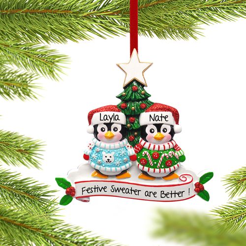 Personalized Penguin Christmas Sweater Couple