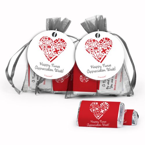 Personalized Nurse Appreciation Heart Hershey's Miniatures in Organza Bags with Gift Tag