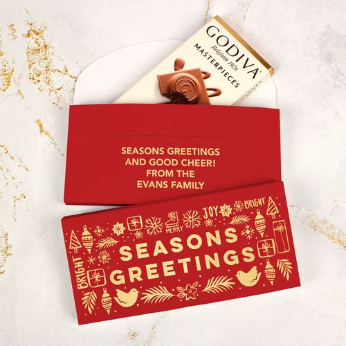 Deluxe Personalized Bonnie Marcus Season's Greetings Christmas Godiva Chocolate Bar in Gift Box