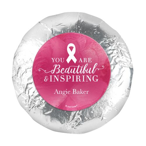 Personalized 1.25" Stickers - Breast Cancer Awareness Pink Inspiration (48 Stickers)
