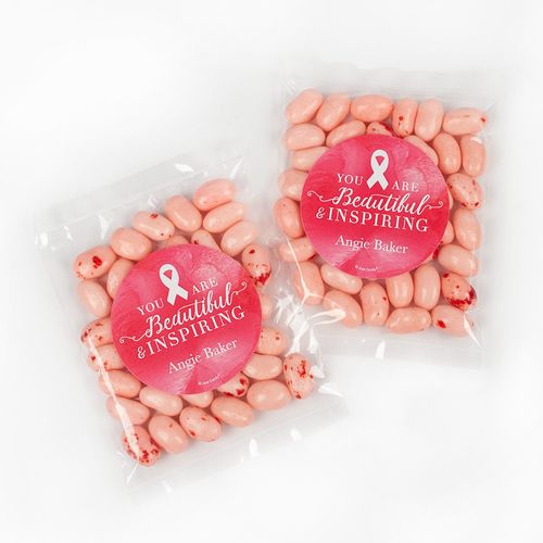 Personalized Breast Cancer Awareness Pink Inspiration Candy Bags with Jelly Belly Jelly Beans