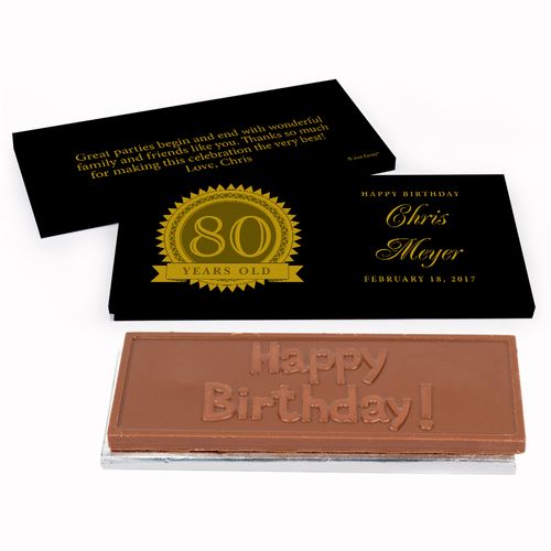 Deluxe Personalized 80th Milestones Seal Birthday Chocolate Bar in Gift Box