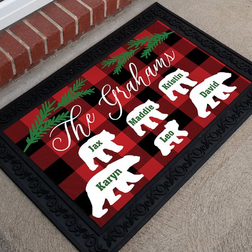 Personalized 18" x 30" Doormat Plaid Bear Family of 6