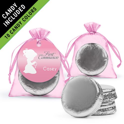 Personalized Girl First Communion Favor Assembled Organza Bag Hang tag Filled with Chocolate Covered Oreo Cookie