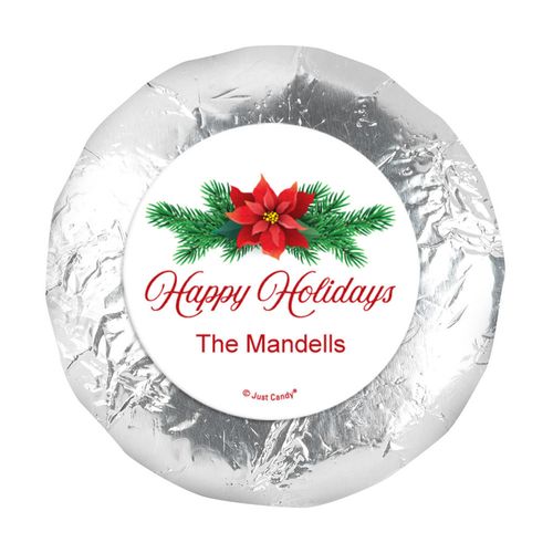 Personalized Happy Holidays Poinsettia 1.25" Stickers (48 Stickers)