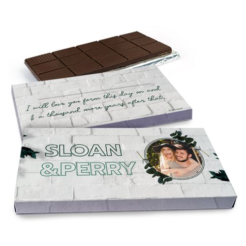 Deluxe Personalized Contemporary Foliage Wedding Chocolate Bar in Gift Box (3oz Bar)