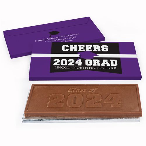 Deluxe Personalized Cheers Grad! Graduation Embossed Chocolate Bar in Gift Box