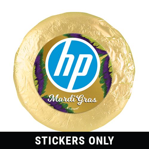 Personalized 1.25" Stickers - Mardi Gras Add Your Logo (48 Stickers)