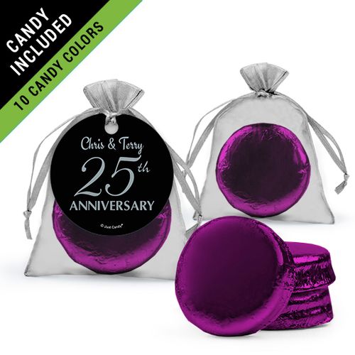 Personalized 25th Anniversary Favor Assembled Organza Bag Hang tag Filled with Chocolate Covered Oreo Cookie