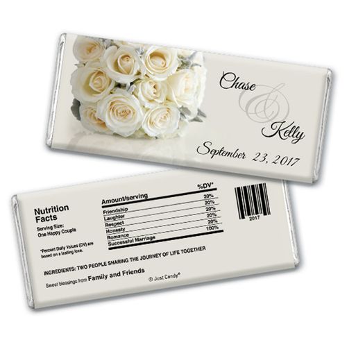 Wedding Favor Personalized Chocolate Bar White Roses Bouquet