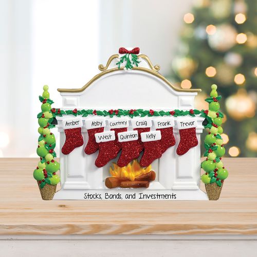 Personalized Business Mantel with 9 Stockings Tabletop