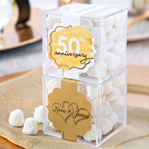 Personalized 50th Anniversary JUST CANDY® favor cube with Jelly Belly Gumdrops