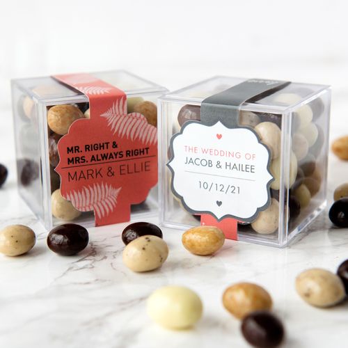 Personalized Wedding JUST CANDY® favor cube with Premium New York Espresso Beans