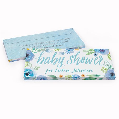Deluxe Personalized Baby Shower Watercolor Blossom Wreath Chocolate Bar in Gift Box