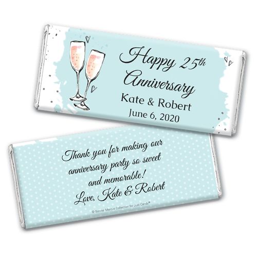 Personalized Bonnie Marcus Chocolate Bar Wrappers Only - Anniversary Bubbly Party Blue