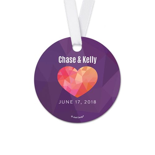 Personalized Purple Heart Wedding Round Favor Gift Tags (20 Pack)