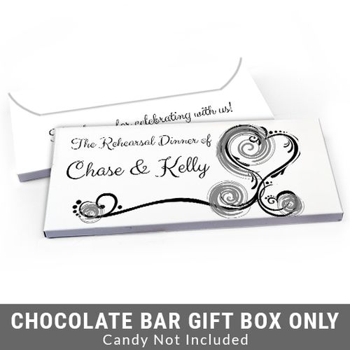 Deluxe Personalized Swirled Hearts Rehearsal Dinner Candy Bar Favor Box