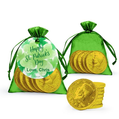 Personalized St. Patrick's Day Watercolor Extra Small Organza Bag of Gold Chocolate Coins
