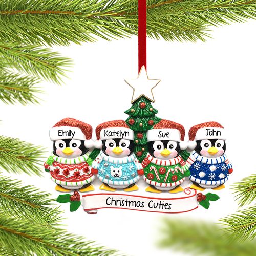 Personalized Penguin Christmas Sweater Family of 4