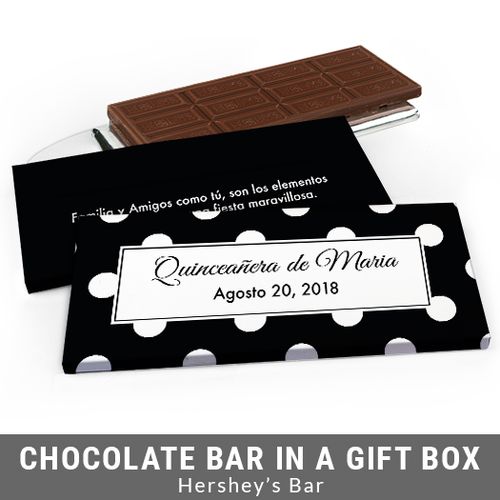 Deluxe Personalized Lunares Quinceanera Chocolate Bar in Gift Box