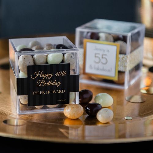 Personalized Milestone 40th Birthday JUST CANDY® favor cube with Premium New York Espresso Beans