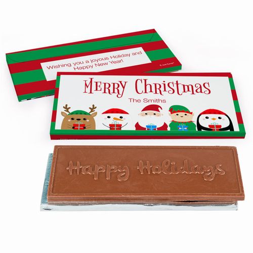 Deluxe Personalized Christmas Winter Buddies Embossed Happy Holidays Chocolate Bar in Gift Box