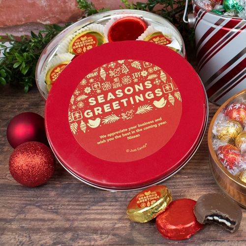 Personalized Seasons Greetings Red Chocolate Covered Oreo Tin
