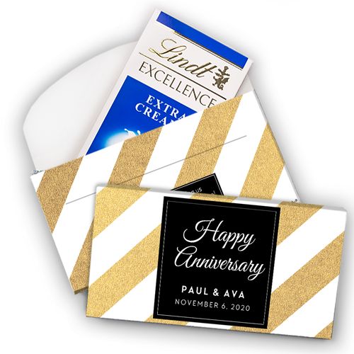 Deluxe Personalized Anniversary Gold Stripes Lindt Chocolate Bar in Gift Box (3.5oz)