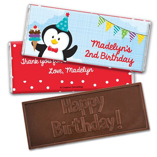 Personalized Birthday Penguin Embossed Happy Birthday Chocolate Bar