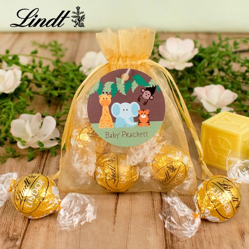 Personalized Baby Shower Lindt Truffle Organza Bag- Jungle Animals