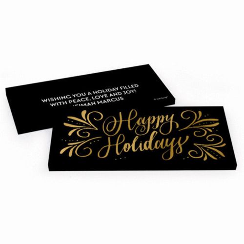 Deluxe Personalized Happy Holidays Chocolate Bar in Metallic Gift Box