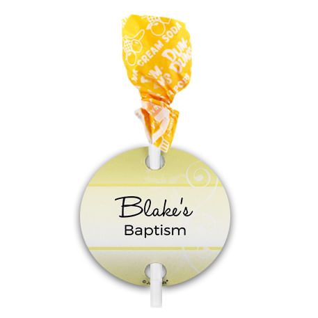 Personalized Baptism Cross and Scroll Dum Dums with Gift Tag (75 pops)