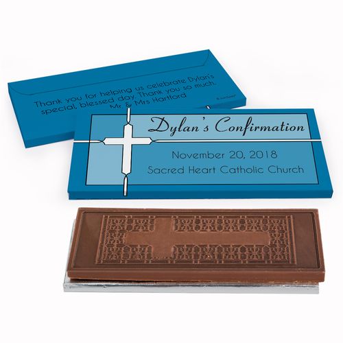 Deluxe Personalized Stained Glass Confirmation Embossed Chocolate Bar in Gift Box