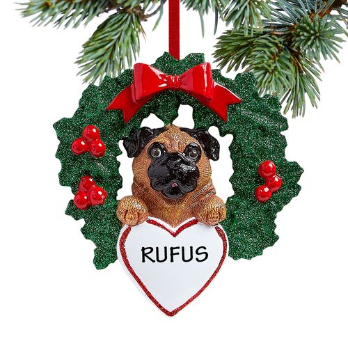 Personalized Pug Dog with Wreath