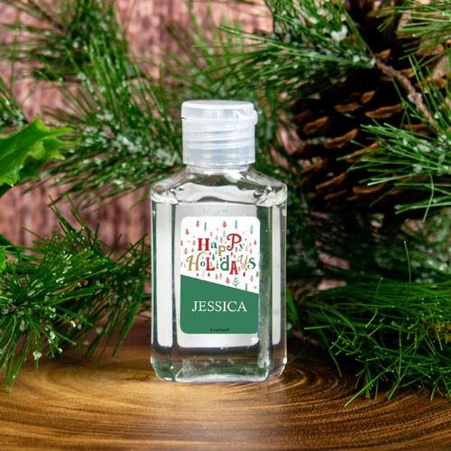 Personalized Hand Sanitizer Christmas 2 fl. oz bottle - Happy Holidays Trees