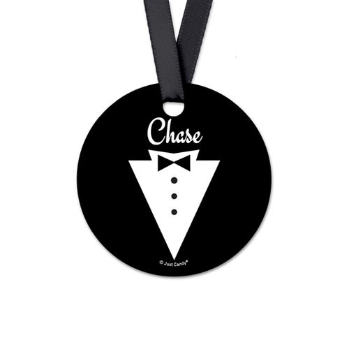 Personalized Groom's Tux Wedding Round Favor Gift Tags (20 Pack)