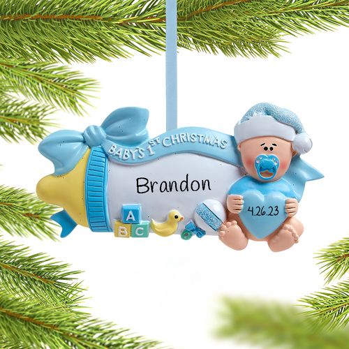 Personalized Baby's First Christmas Baby Bottle (Blue)