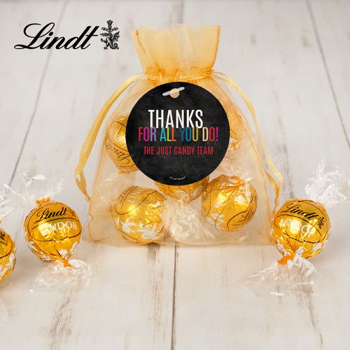 Personalized Thank you Lindt Truffle Organza Bag Colorful Thanks!