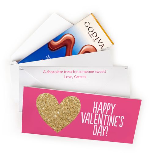 Deluxe Personalized Bonnie Marcus Glitter Heart Valentine's Day Godiva Chocolate Bar in Gift Box